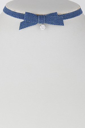 Denim Inspired Bow Choker With Rhinestone 6GCE3